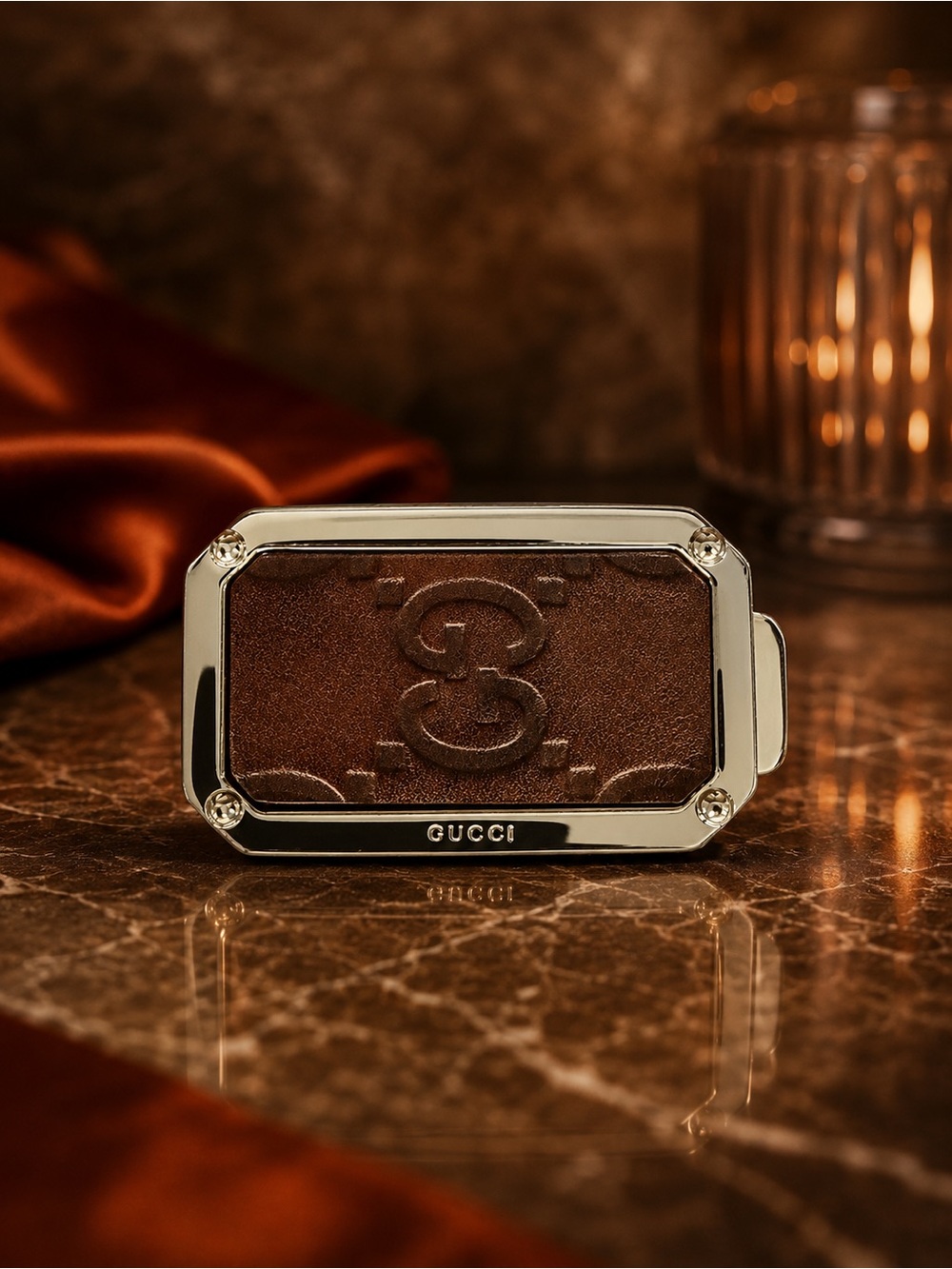 Gucci Leather & Palladium Money Clip | Full Set w/ Box & Dust Bag